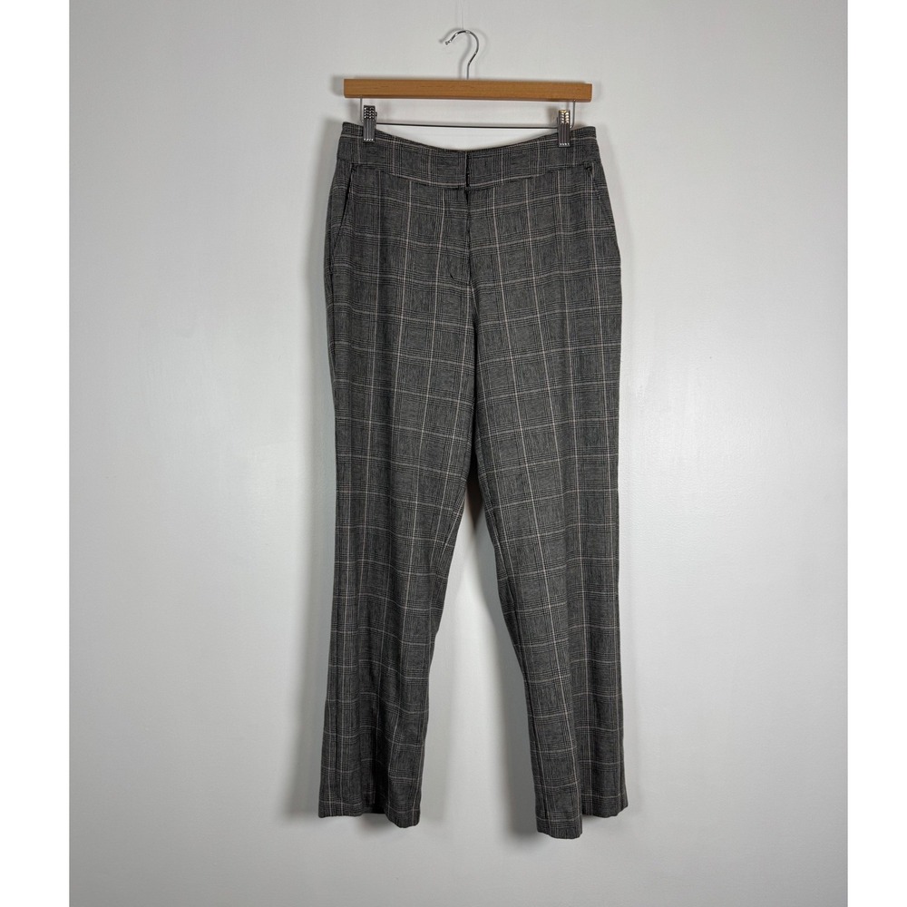 Dark Academia Eddie Bauer Women 4 Wool Blend Dress Pants Gray Plaid Straight Leg